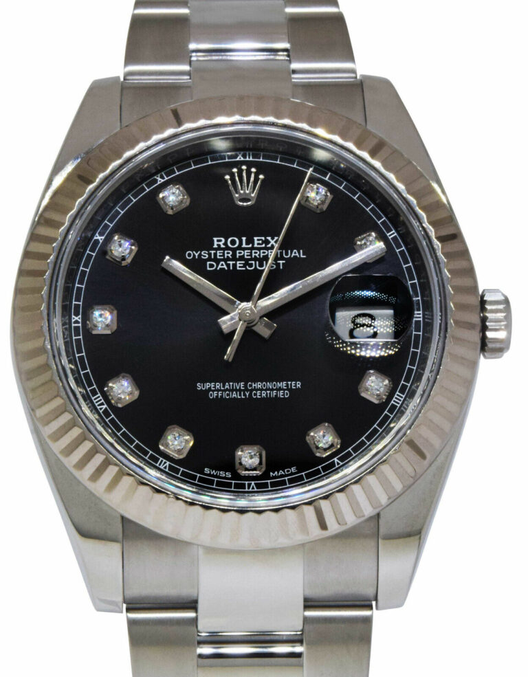 Rolex Datejust 41 Steel 
18k Gold Bezel Black Diamond Dial Watch B/P '21 126334