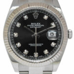 Rolex Datejust 41 Steel 
18k Gold Bezel Black Diamond Dial Watch B/P '21 126334