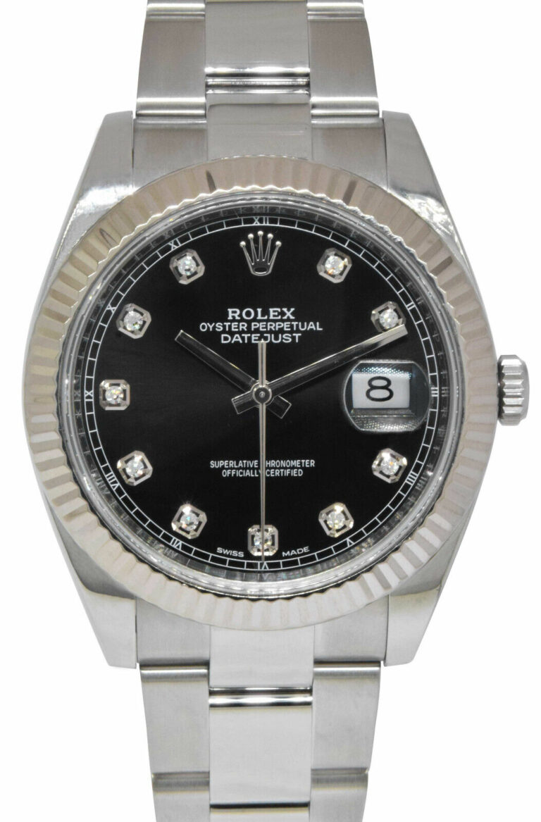 Rolex Datejust 41 Steel 
18k Gold Bezel Black Diamond Dial Watch B/P '21 126334