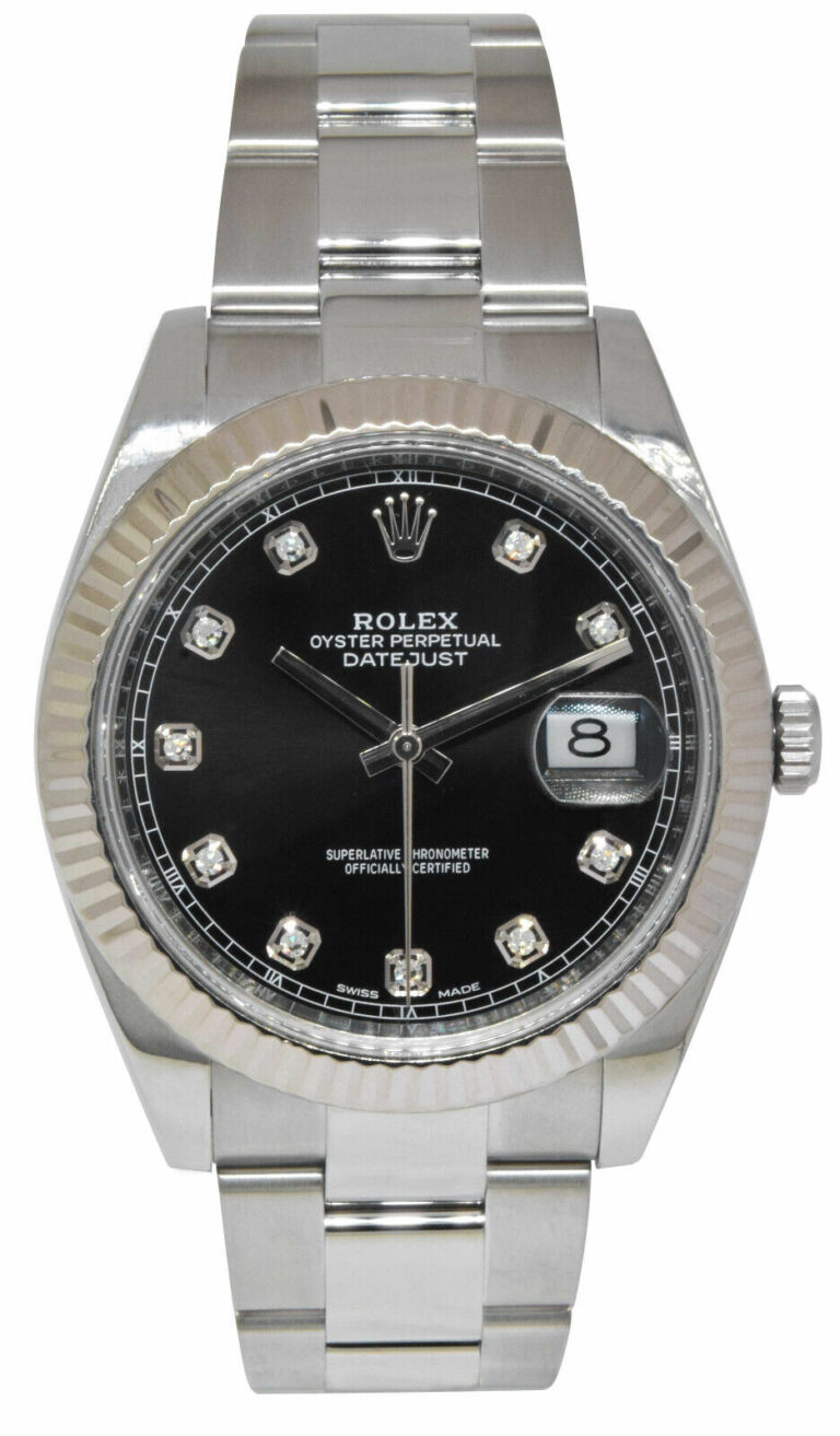 Rolex Datejust 41 Steel 
18k Gold Bezel Black Diamond Dial Watch B/P '21 126334