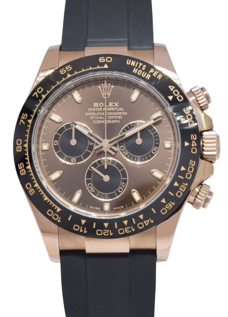 Rolex Daytona 18k Rose Gold / Ceramic Chocolate Oysterflex Watch B/P '21 116515