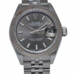 Rolex Datejust 28 Steel 
18k Gold Bezel Dark Gray Dial Ladies Watch 279174