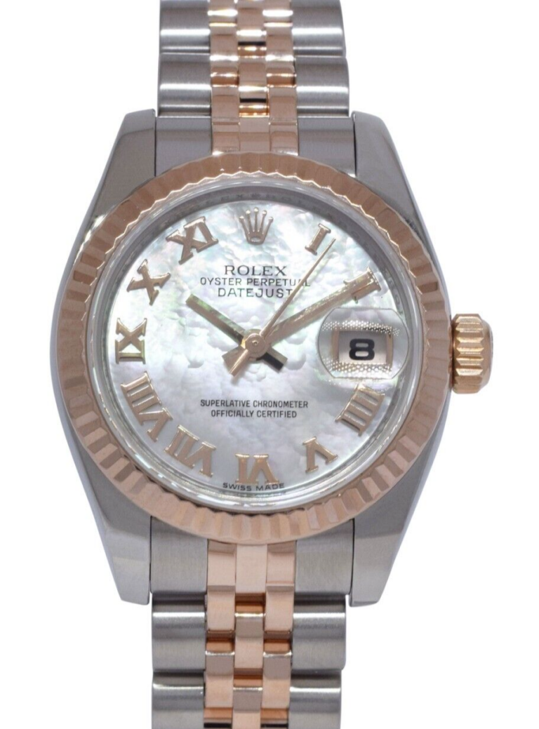 Rolex Datejust 18k Rose Gold/Steel MOP Roman Dial Ladies 26mm Watch V 179171