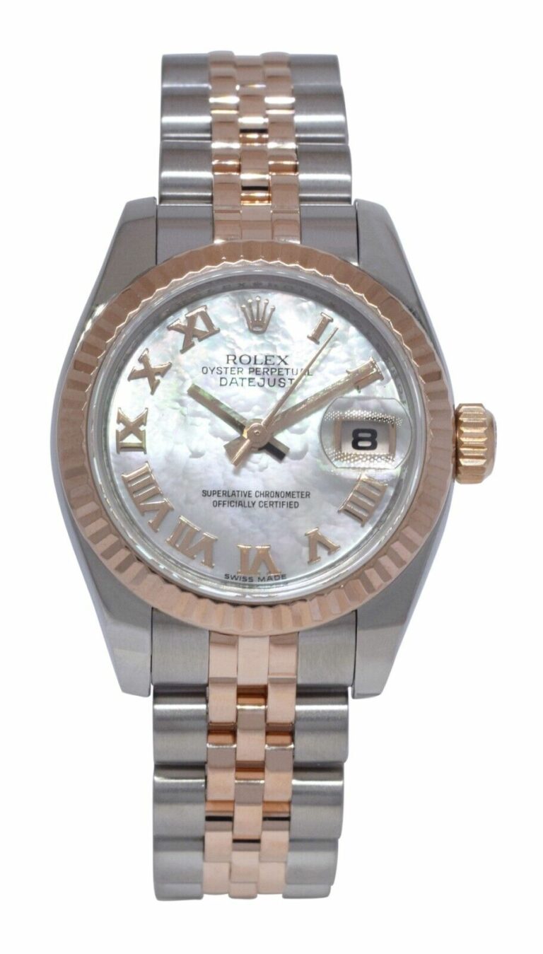 Rolex Datejust 18k Rose Gold/Steel MOP Roman Dial Ladies 26mm Watch V 179171