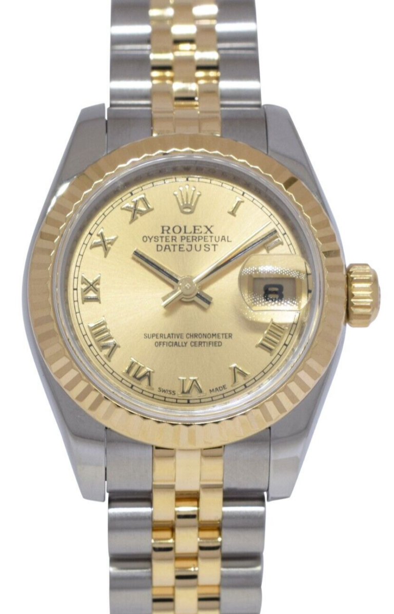 Rolex Datejust 18k Yellow Gold/Steel Champagne Roman Ladies 26mm Watch M 179173