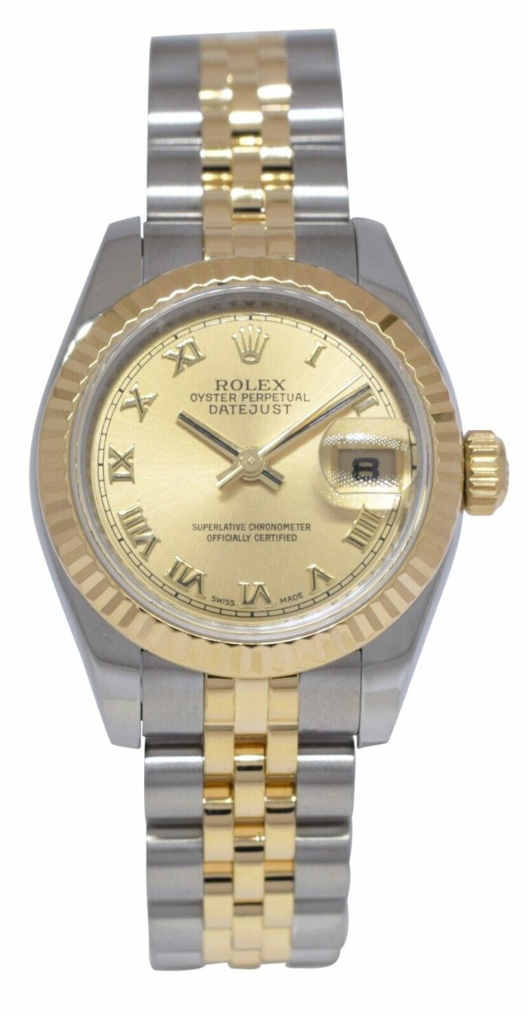 Rolex Datejust 18k Yellow Gold/Steel Champagne Roman Ladies 26mm Watch M 179173