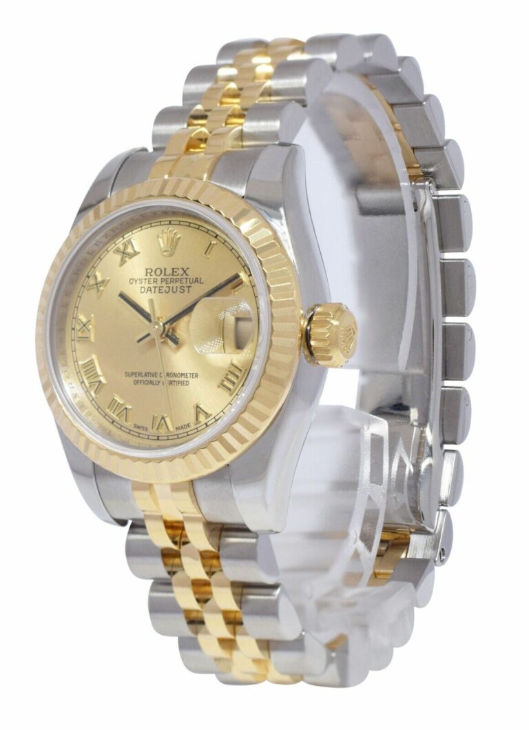 Rolex Datejust 18k Yellow Gold/Steel Champagne Roman Ladies 26mm Watch M 179173