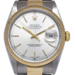 Rolex Datejust 18k Yellow Gold/Steel Silver Dial Mens 36mm Oyster Watch P 16233