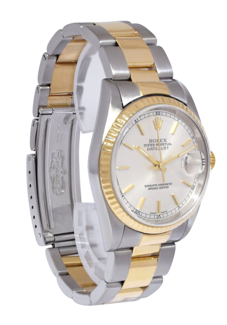 Rolex Datejust 18k Yellow Gold/Steel Silver Dial Mens 36mm Oyster Watch P 16233