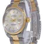 Rolex Datejust 18k Yellow Gold/Steel Silver Dial Mens 36mm Oyster Watch P 16233