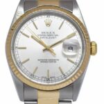 Rolex Datejust 18k Yellow Gold/Steel Silver Dial Mens 36mm Oyster Watch P 16233