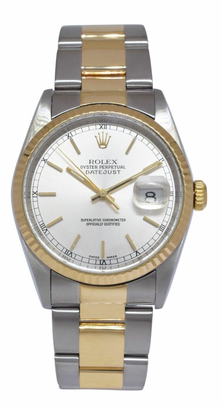 Rolex Datejust 18k Yellow Gold/Steel Silver Dial Mens 36mm Oyster Watch P 16233