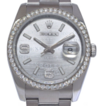 Rolex Datejust Steel Rhodium Wave Diamond 36mm Watch +Card '12 116244