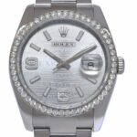 Rolex Datejust Steel Rhodium Wave Diamond 36mm Watch +Card '12 116244