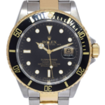 Rolex Submariner Date 18k Yellow Gold/Steel Black Mens 40mm Watch M 16613 T