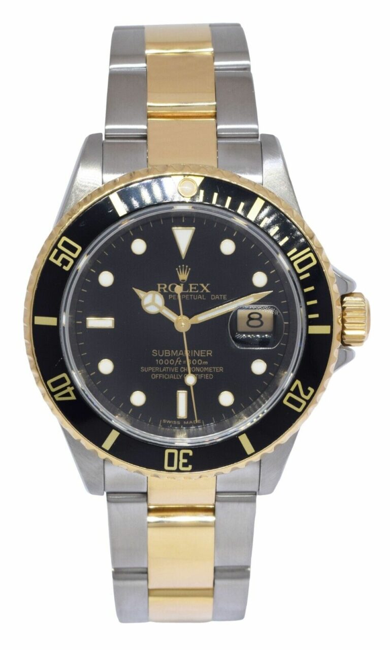 Rolex Submariner Date 18k Yellow Gold/Steel Black Mens 40mm Watch M 16613 T