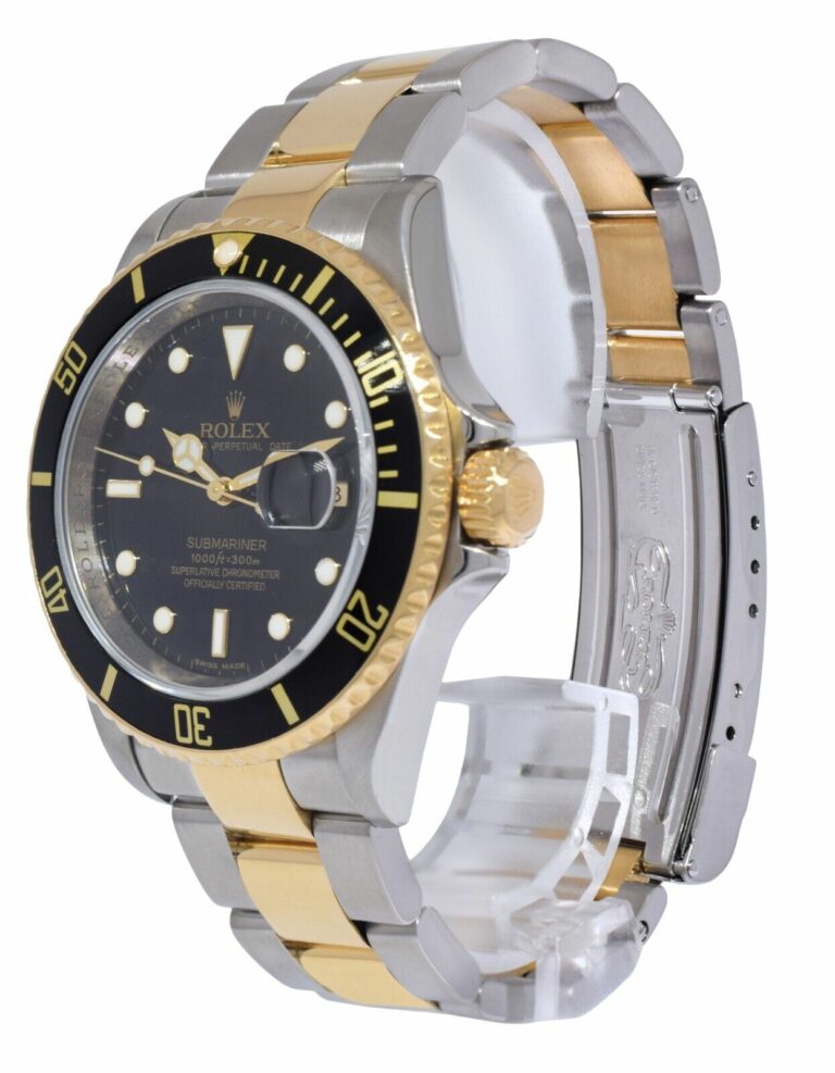 Rolex Submariner Date 18k Yellow Gold/Steel Black Mens 40mm Watch M 16613 T