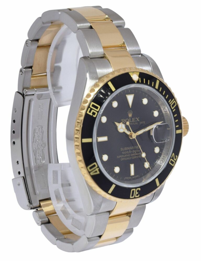 Rolex Submariner Date 18k Yellow Gold/Steel Black Mens 40mm Watch M 16613 T