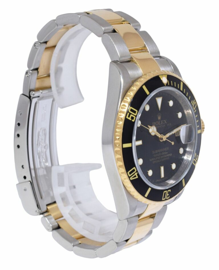 Rolex Submariner Date 18k Yellow Gold/Steel Black Mens 40mm Watch M 16613 T