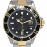 Rolex Submariner Date 18k Yellow Gold/Steel Black Mens 40mm Watch M 16613 T